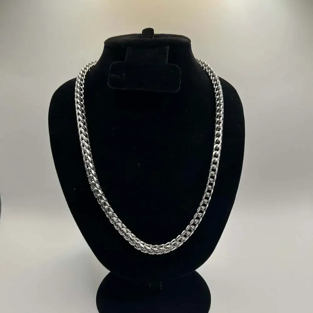 Silver Franco Chain Necklace 6.5mm 20 Inch New Waterproof Real Hyperallergenic